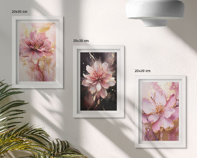Triptyk tavla med ram Blommiga kompositioner i nyanser av rosa och vitt
