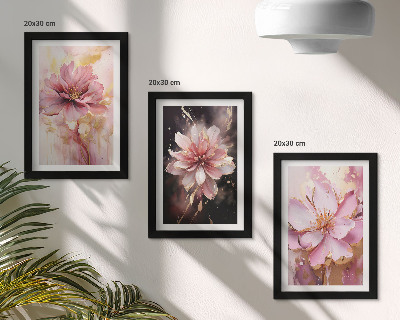 Triptyk tavla med ram Blommiga kompositioner i nyanser av rosa och vitt