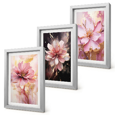 Triptyk tavla med ram Blommiga kompositioner i nyanser av rosa och vitt