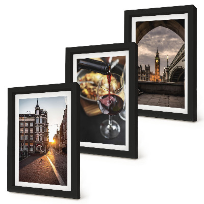 Posterpaket En uppsättning bilder med en stad, mat och en utsikt över London