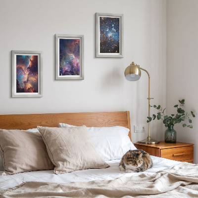 Tavelvägg med 3 tavlor Rymdlandskap med stjärnor och nebulosor