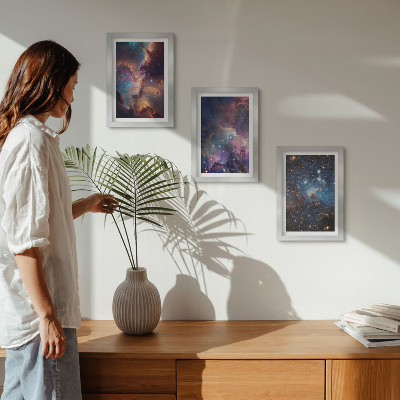 Tavelvägg med 3 tavlor Rymdlandskap med stjärnor och nebulosor