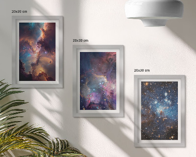 Tavelvägg med 3 tavlor Rymdlandskap med stjärnor och nebulosor