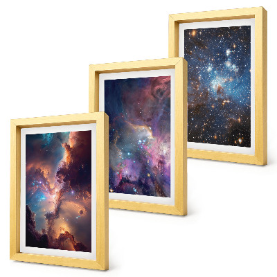 Tavelvägg med 3 tavlor Rymdlandskap med stjärnor och nebulosor