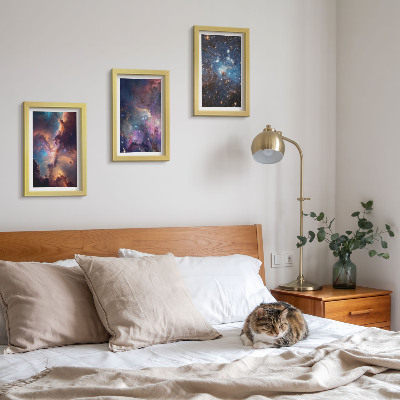 Tavelvägg med 3 tavlor Rymdlandskap med stjärnor och nebulosor
