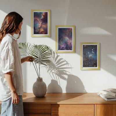 Tavelvägg med 3 tavlor Rymdlandskap med stjärnor och nebulosor