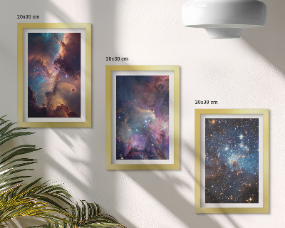 Tavelvägg med 3 tavlor Rymdlandskap med stjärnor och nebulosor
