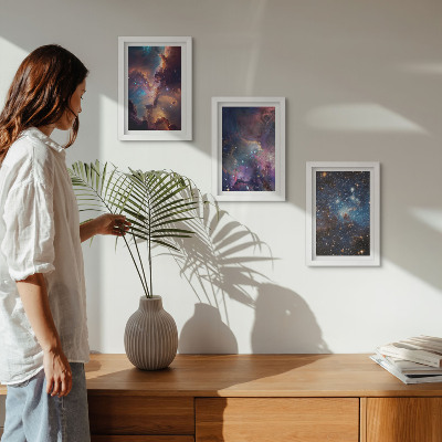Tavelvägg med 3 tavlor Rymdlandskap med stjärnor och nebulosor