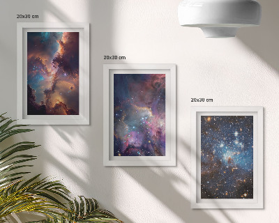 Tavelvägg med 3 tavlor Rymdlandskap med stjärnor och nebulosor