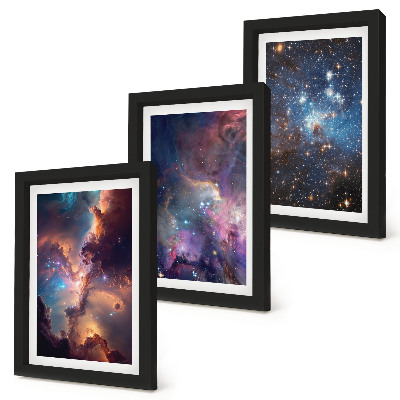 Tavelvägg med 3 tavlor Rymdlandskap med stjärnor och nebulosor
