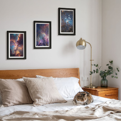 Tavelvägg med 3 tavlor Rymdlandskap med stjärnor och nebulosor