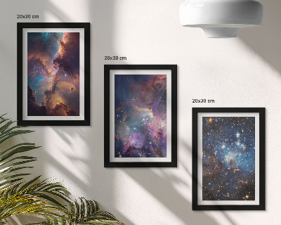 Tavelvägg med 3 tavlor Rymdlandskap med stjärnor och nebulosor