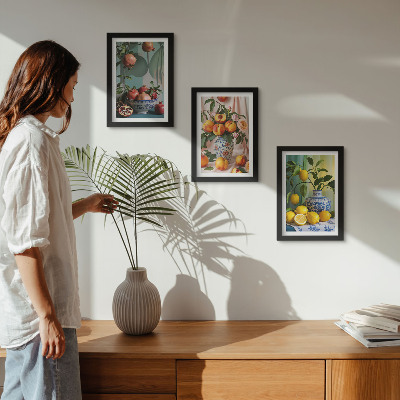 Posterpaket Granatäpplen, persikor och citroner i vaser