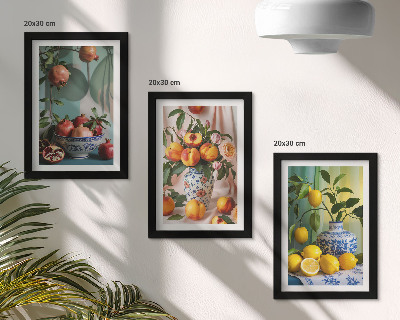 Posterpaket Granatäpplen, persikor och citroner i vaser