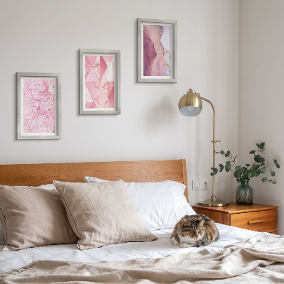 Triptyk tavla med ram Rosa blommor pioner geometriska mönster