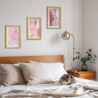 Triptyk tavla med ram Rosa blommor pioner geometriska mönster