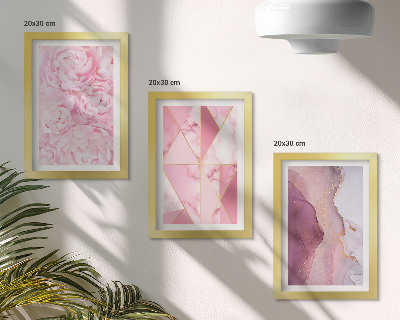Triptyk tavla med ram Rosa blommor pioner geometriska mönster