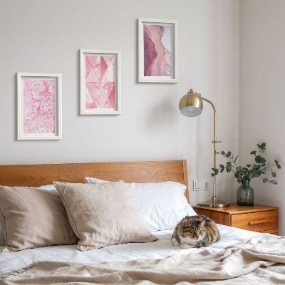 Triptyk tavla med ram Rosa blommor pioner geometriska mönster