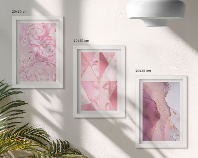 Triptyk tavla med ram Rosa blommor pioner geometriska mönster
