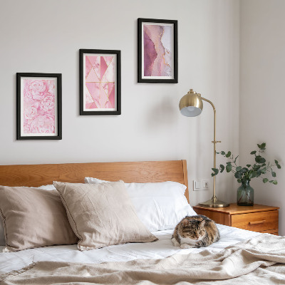 Triptyk tavla med ram Rosa blommor pioner geometriska mönster