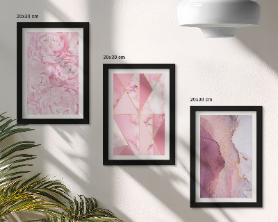 Triptyk tavla med ram Rosa blommor pioner geometriska mönster