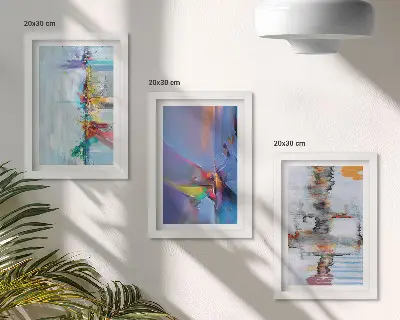 Triptyk med ram tavla med abstrakta kompositioner i målningsstil