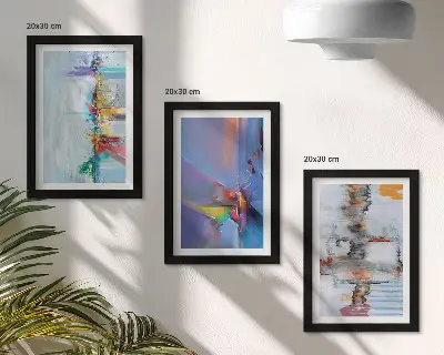 Triptyk med ram tavla med abstrakta kompositioner i målningsstil