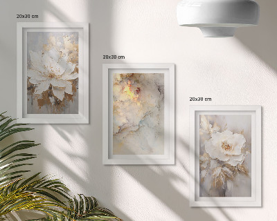 Triptyk tavla med ram Blommor på en ljus bakgrund med abstrakta mönster