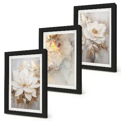 Blommor på en ljus bakgrund med abstrakta mönster triptyk tavla med ram