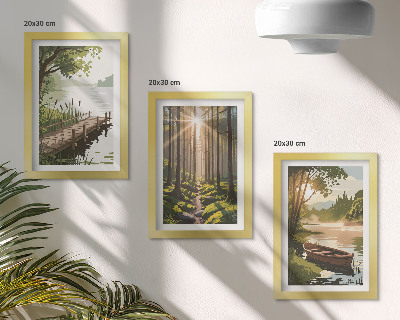 Posterpaket Fridfulla landskap av skog och sjö med båt