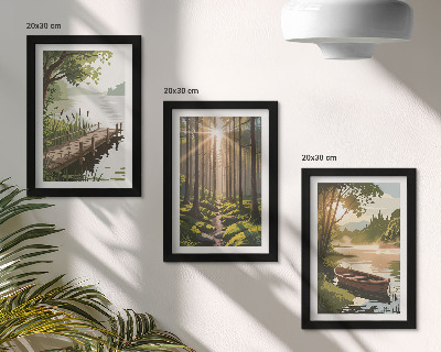 Posterpaket Fridfulla landskap av skog och sjö med båt