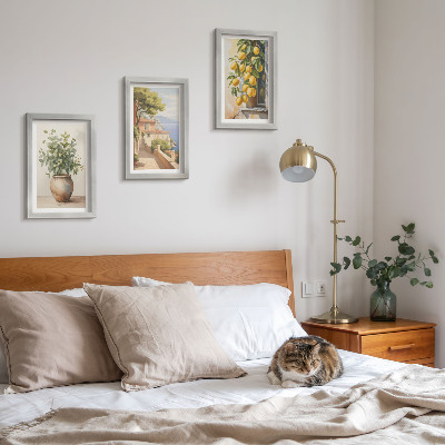 Posterpaket Blommor i en vas med utsikt över havet och citroner