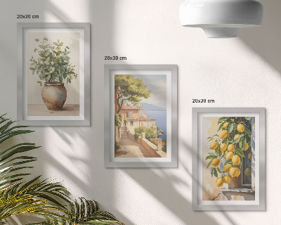 Posterpaket Blommor i en vas med utsikt över havet och citroner