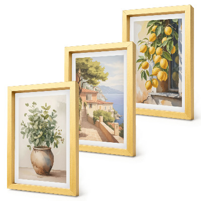 Posterpaket Blommor i en vas med utsikt över havet och citroner