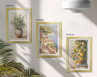 Posterpaket Blommor i en vas med utsikt över havet och citroner