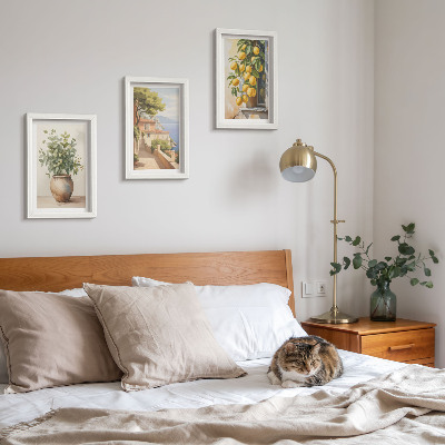 Posterpaket Blommor i en vas med utsikt över havet och citroner