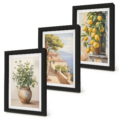 Posterpaket Blommor i en vas med utsikt över havet och citroner
