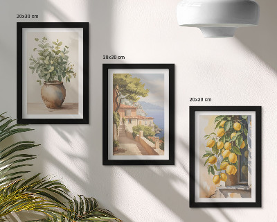 Posterpaket Blommor i en vas med utsikt över havet och citroner