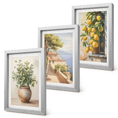 Posterpaket Blommor i en vas med utsikt över havet och citroner