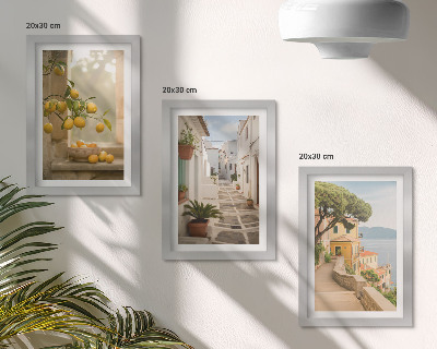 Posterpaket Utsikt över citrusträd från fönstret och arkitektur vid havet