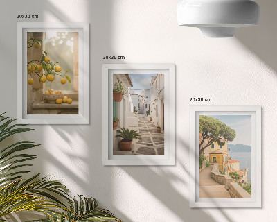 Posterpaket Utsikt över citrusträd från fönstret och arkitektur vid havet