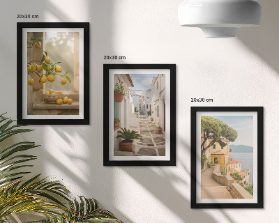Posterpaket Utsikt över citrusträd från fönstret och arkitektur vid havet