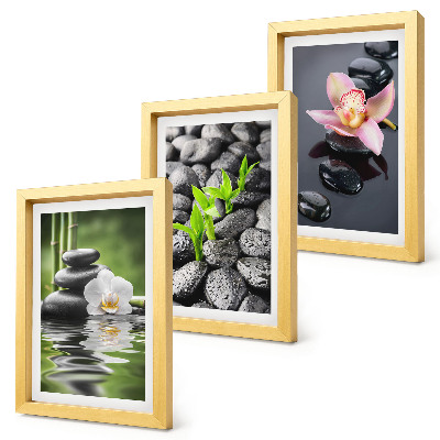 Posterpaket En fridfull zenkomposition av stenar och blommor på vatten