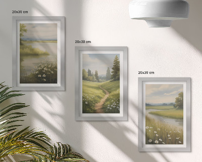 Posterpaket Vårlandskap med en flod, stig och blomsteräng