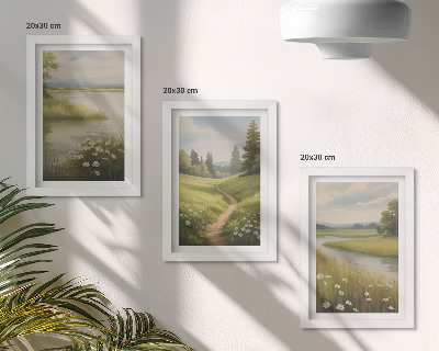 Posterpaket Vårlandskap med en flod, stig och blomsteräng