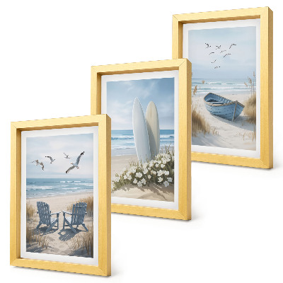 Posterpaket Strand med surfbrädor, båtar och fåglar
