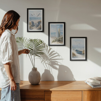 Posterpaket Strand med surfbrädor, båtar och fåglar