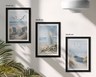 Posterpaket Strand med surfbrädor, båtar och fåglar