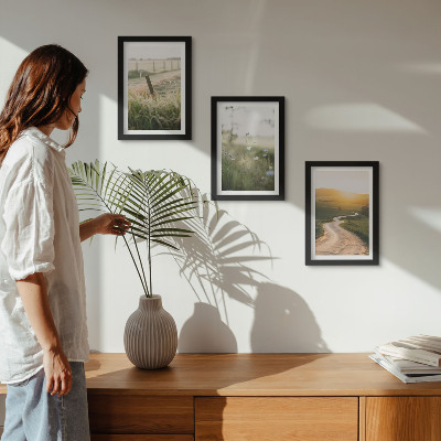 Posterpaket Landskap med äng, väg och solnedgång