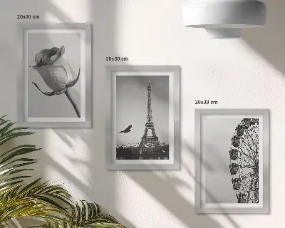 Triptyk med Eiffeltornet och pariserhjulet tavla med ram och monokromt motiv